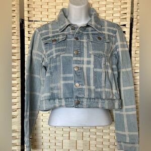 Boohoo Blue Plaid Jean Jacket Size 4